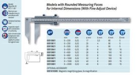 Tesa 00510611 Vernier caliper 0-250mm Res .02mm with rounded measuring faces for internal dimensions (with Fine adjust)