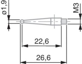 Tesa 00760181 Ball tip probe, steel, Ø1.9 mm, 26.6 mm insert length