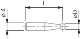 Tesa 02660076 Insert rod Ø 4 mm with ball tip, ball Ø 3 mm, length 20 mm, for FMS probe
