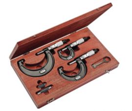 Starrett SV436.1MAXRLZ Outside Micrometer Set includes 25mm, 50mm and 75mmmicrometers, two standards, adjusting wrench, in case. This model features 0-75mm Measuring Range