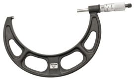 Starrett T436.1XRL-7 Outside Micrometer features ratchet stop, lock nut, and carbide face. .0001