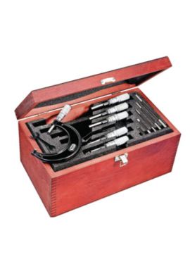 Starrett ST436.1CXFLZ Outside Micrometer Set of 6 includes 1", 2", 3", 4", 5", 6" micrometers, five standards, adjusting wrench, in case.
