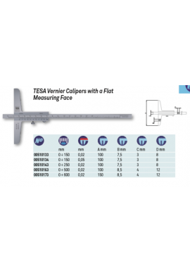 Tesa 00510173 vernier depth caliper with flat measuring face 0-600mm