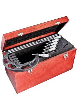 Starrett ST436DXRLZ Outside Micrometer Set includes 7",8",9",10",11"and 12" micrometers, two standards, adjusting wrench, in case. 
